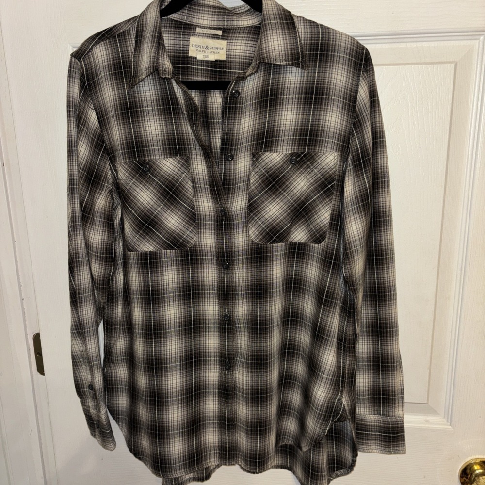 Denim & Supply Ralph Lauren M Button Up Plaid Shirt RL Utility Black Gray Women